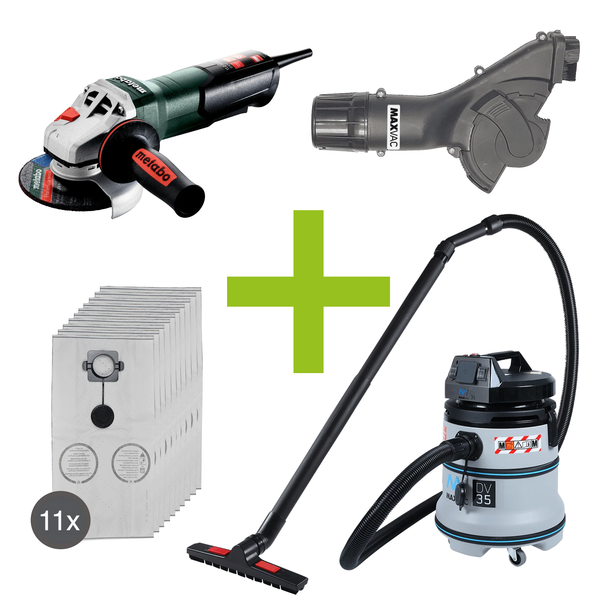Metabo 4 1/2" (115mm) Angle Grinder, MAXVAC Dust Shroud & DV35-MBA Vacuum Complete Package, Pre-Installed - Image 6